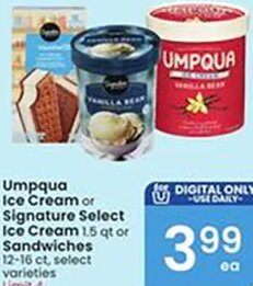 Umpqua Ice Cream or Signature Select Ice Cream or Sandwiches