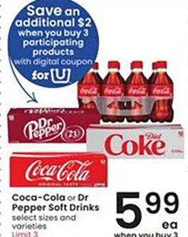 Coca-Cola or Dr Pepper Soft Drinks