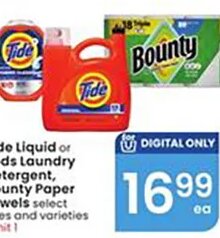 Tide Liquid or Pods Laundry Detergent, Bounty Paper Towels at Albertsons