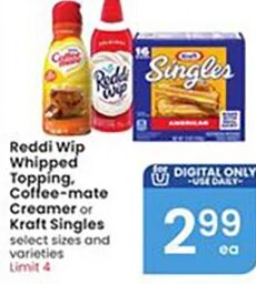 Reddi Wip Whipped Topping / Coffee-mate / Kraft Singles at Albertsons