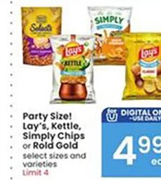 Party Size! Lay's, Kettle, Simply Chips or Rold Gold at Albertsons