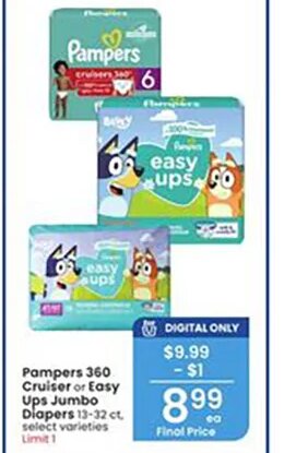 Pampers 360 Cruiser or Easy Ups Jumbo Diapers at Albertsons