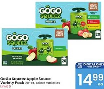 GoGo Squeez Apple Sauce Variety Pack at Albertsons