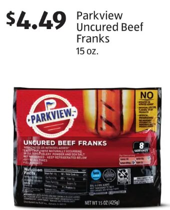 Parkview Uncured Beef Franks at ALDI