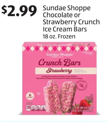 Sundae Shoppe Chocolate or Strawberry Crunch Ice Cream Bars at ALDI