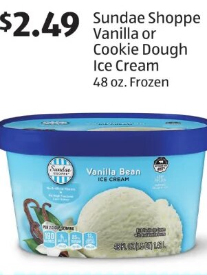 Sundae Shoppe Vanilla or Cookie Dough Ice Cream at ALDI