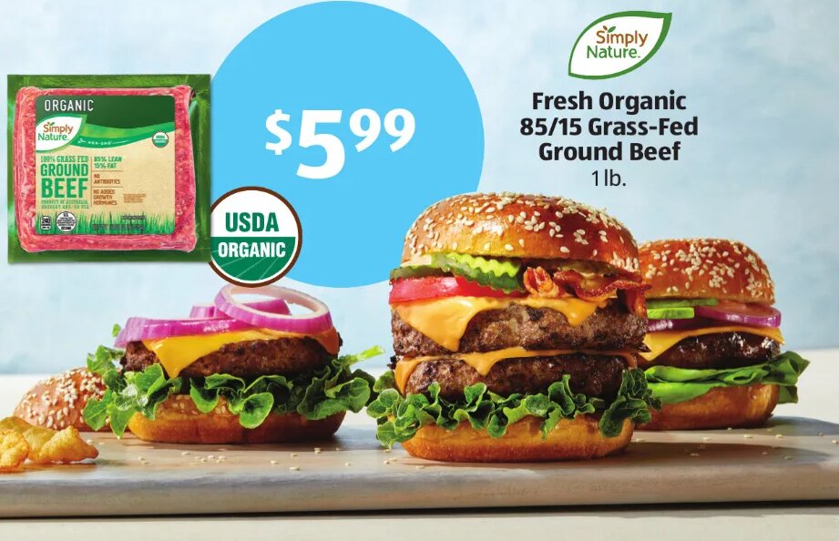 Simply Nature Fresh Organic 85/15 Grass-Fed Ground Beef at ALDI