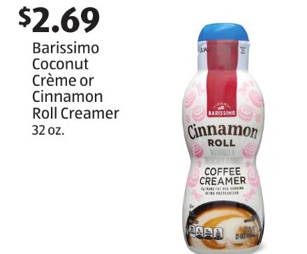 Barissimo Coconut Crème or Cinnamon Roll Creamer at ALDI