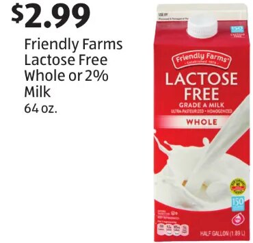 Friendly Farms Lactose Free Whole or 2% Milk at ALDI