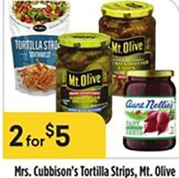Mrs. Cubbison's Tortilla Strips, Mt. Olive Pickles or Aunt Nellie's Pickled Beets at Bashas'