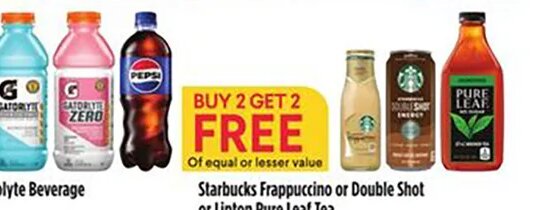 Starbucks Frappuccino or Double Shot or Lipton Pure Leaf Tea