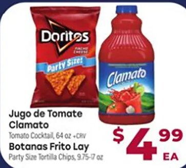 Jugo de Tomate Clamato / Botanas Frito Lay