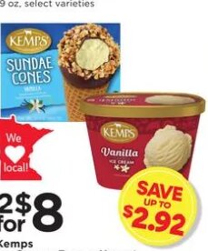 Kemps Ice Cream, Frozen Yogurt or Sundae Cones at Cub Foods