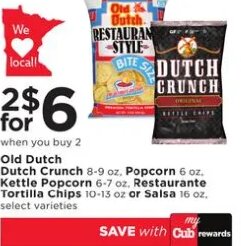 Old Dutch Dutch Crunch, Popcorn, Resturante Tortilla Chips or Salsa at Cub Foods