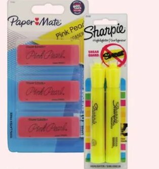 Sharpie Highlighter or Paper Mate Pink Pearl Eraser