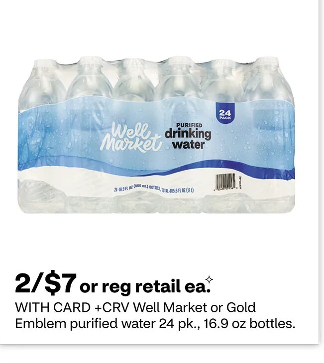 Well Market or Gold Emblem purified water at CVS