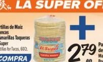 Tortillas de Maiz Blancas o Amarillas Taqueras El Super at El Super