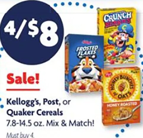Kellogg's, Post, or Quaker Cereals