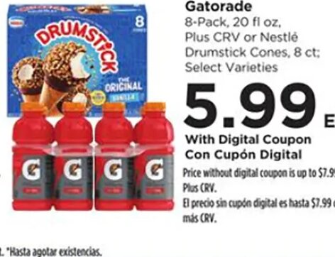 Gatorade or Nestlé Drumstick Cones at Food 4 Less