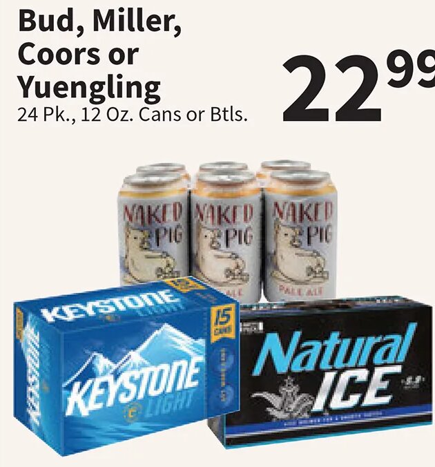 Bud, Miller, Coors or Yuengling at Food City