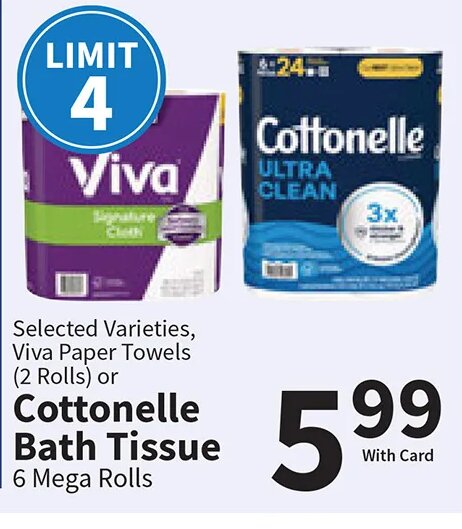 Cottonelle Bath Tissue, Viva Paper Towels at Food City