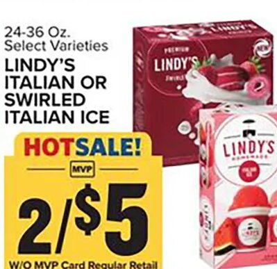 LINDY'S ITALIAN OR SWIRLED ITALIAN ICE