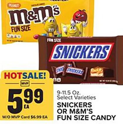 SNICKERS OR M&M'S FUN SIZE CANDY
