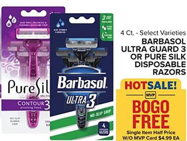 BARBASOL ULTRA GUARD 3 OR PURE SILK DISPOSABLE RAZORS