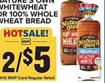 Nature's Own Whitewheat or 100% Whole Wheat Bread at Food Lion