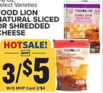 FOOD LION NATURAL SLICED OR SHREDDED CHEESE