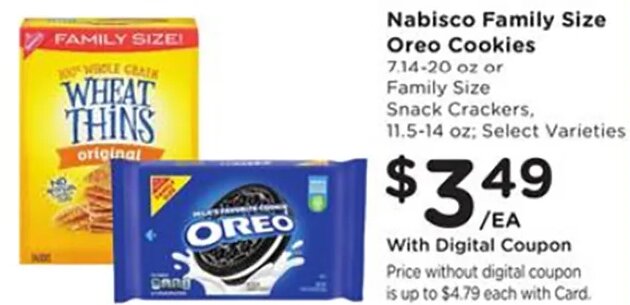 Nabisco Family Size Oreo Cookies or Snack Crackers