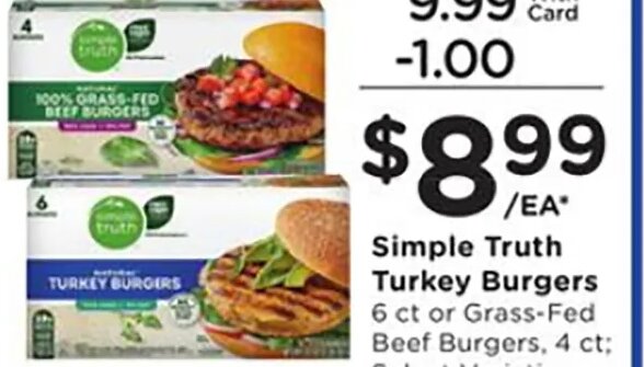 Simple Truth Turkey Burgers or Beef Burgers at Fred Meyer