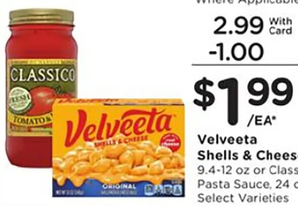 Classico Pasta Sauce & Velveeta Shells & Cheese at Fred Meyer