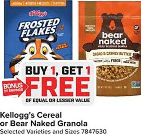 Kellogg's Cereal or Bear Naked Granola