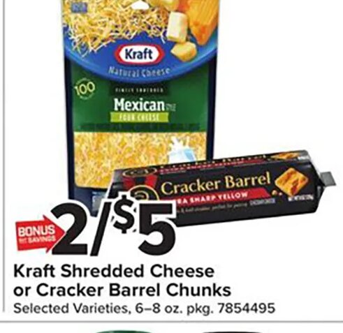 Kraft Shredded Cheese or Cracker Barrel Chunks at Giant Food