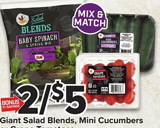 Giant Salad Blends, Mini Cucumbers or Grape Tomatoes at Giant Food