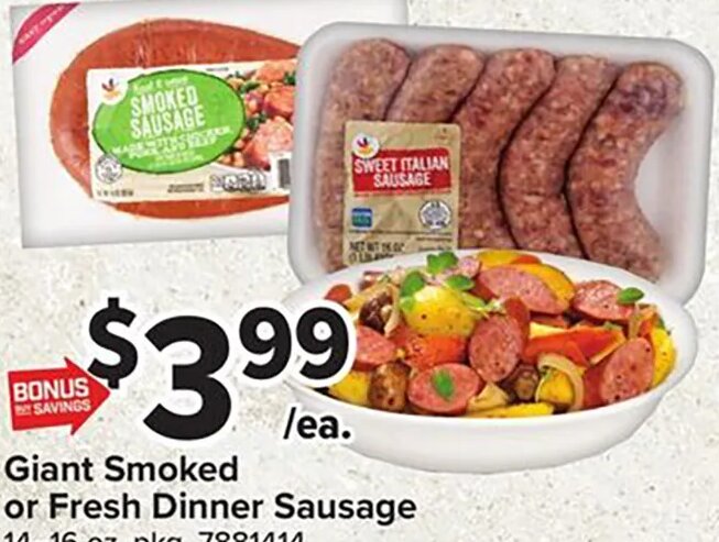 Giant Smoked or Fresh Dinner Sausage at Giant Food