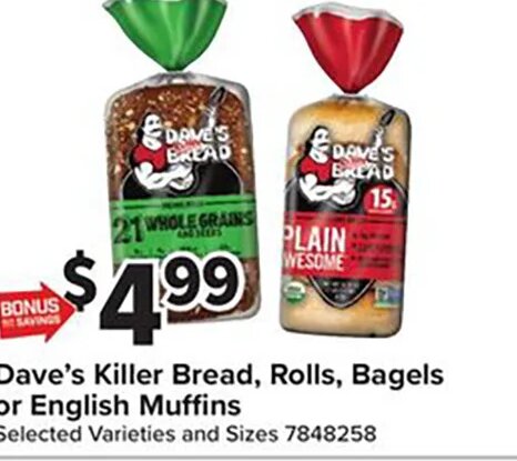 Dave's Killer Bread, Rolls, Bagels or English Muffins