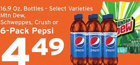 Mtn Dew, Schweppes, Crush or 6-Pack Pepsi at Hannaford
