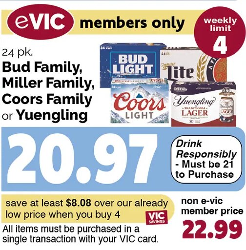 Bud Family, Miller Family, Coors Family or Yuengling at Harris Teeter