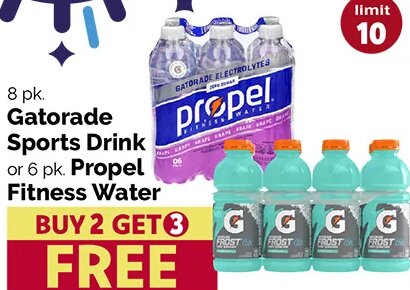 Gatorade Sports Drink or Propel Fitness Water