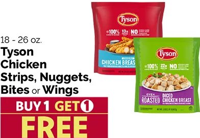 Tyson Chicken Strips, Nuggets, Bites or Wings