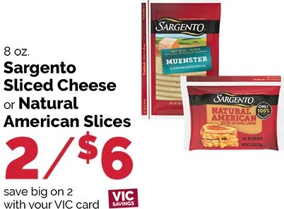 Sargento Sliced Cheese or Natural American Slices