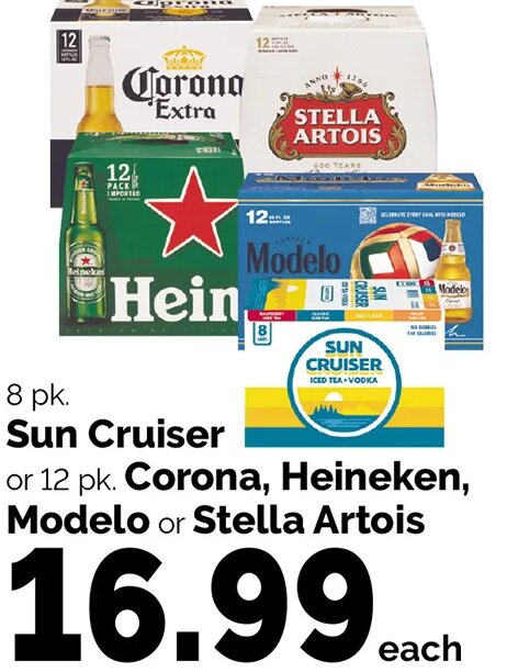 Sun Cruiser or 12 pk. Corona, Heineken, Modelo or Stella Artois at Harris Teeter