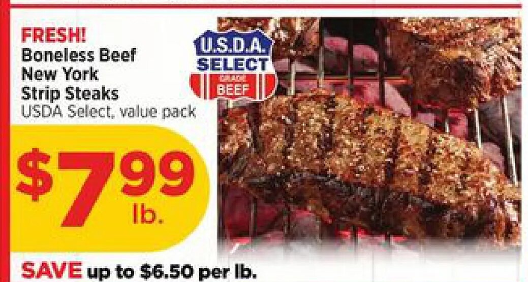 FRESH! Boneless Beef New York Strip Steaks at H-E-B