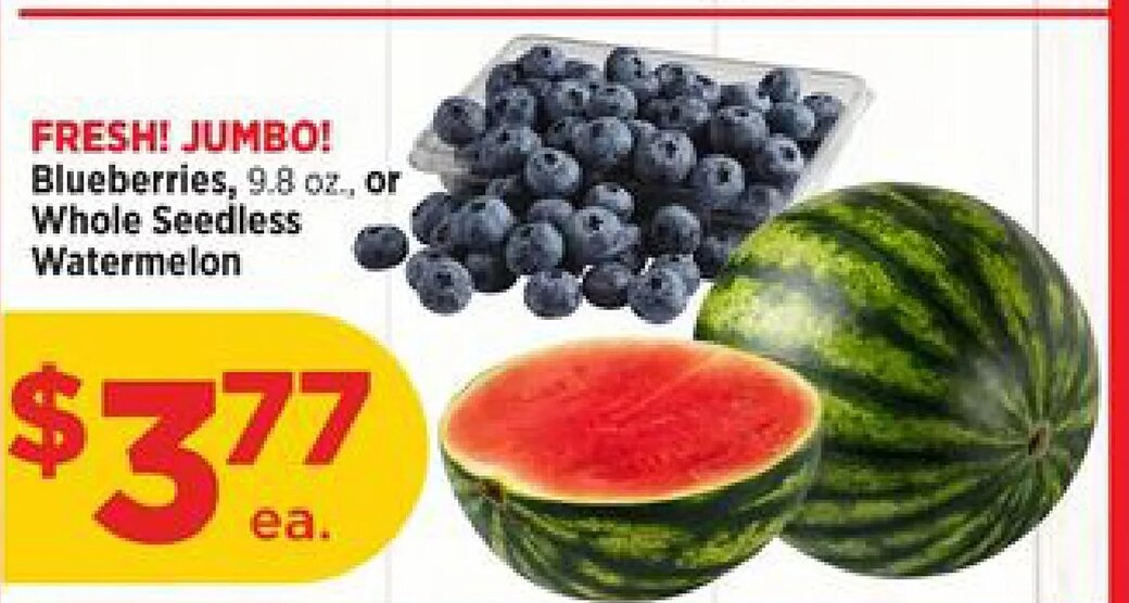 FRESH! JUMBO! Blueberries, 9.8 oz., or Whole Seedless Watermelon
