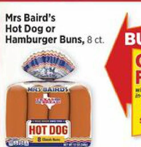 Mrs Baird's Hot Dog or Hamburger Buns