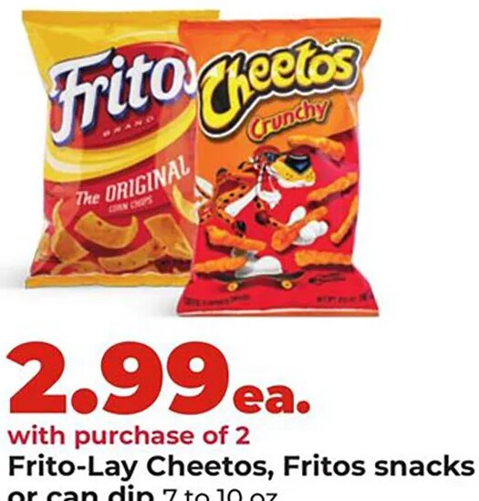 Frito-Lay Cheetos, Fritos snacks or can dip