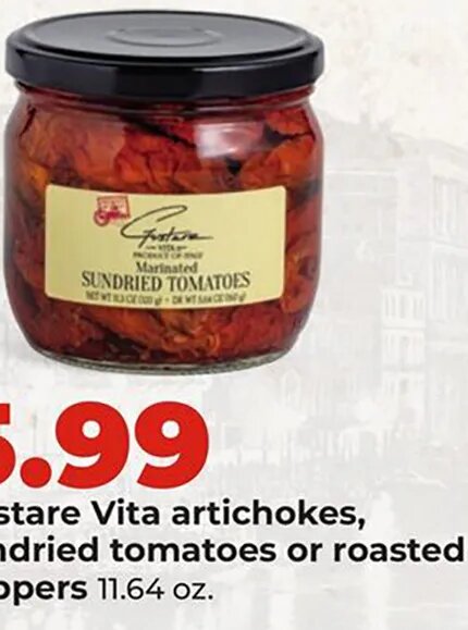 Gustare Vita artichokes, sundried tomatoes or roasted peppers at Hy-Vee