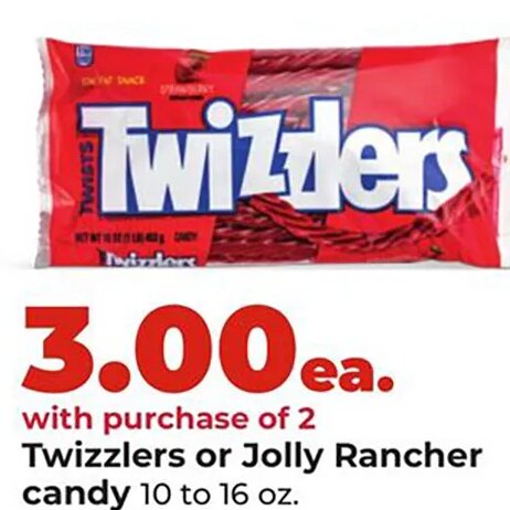 Twizzlers or Jolly Rancher candy at Hy-Vee